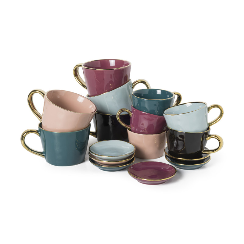 Schoteltje met gouden rand - roze -  ⌀9 cm