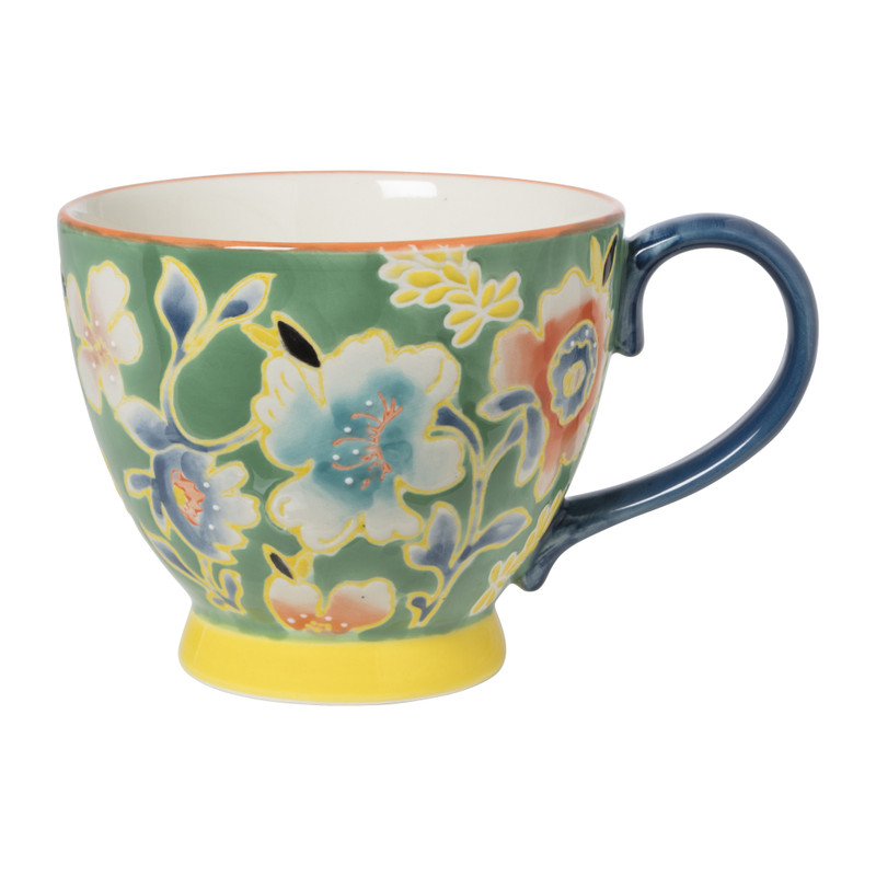 Mok bloemen - groen/blauw - 350 ml 