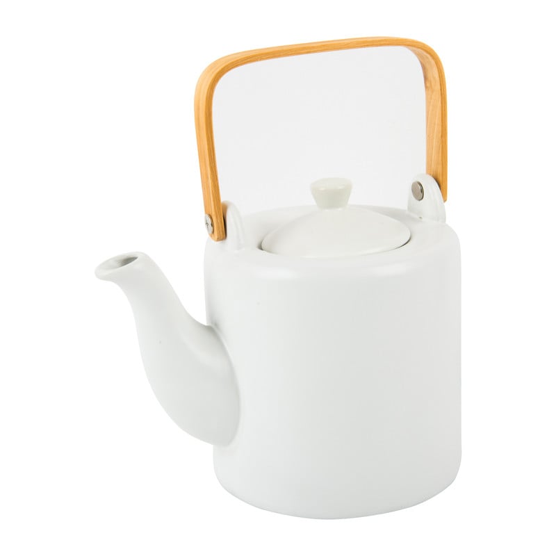 Theepot met bamboe handvat - wit - 1 liter