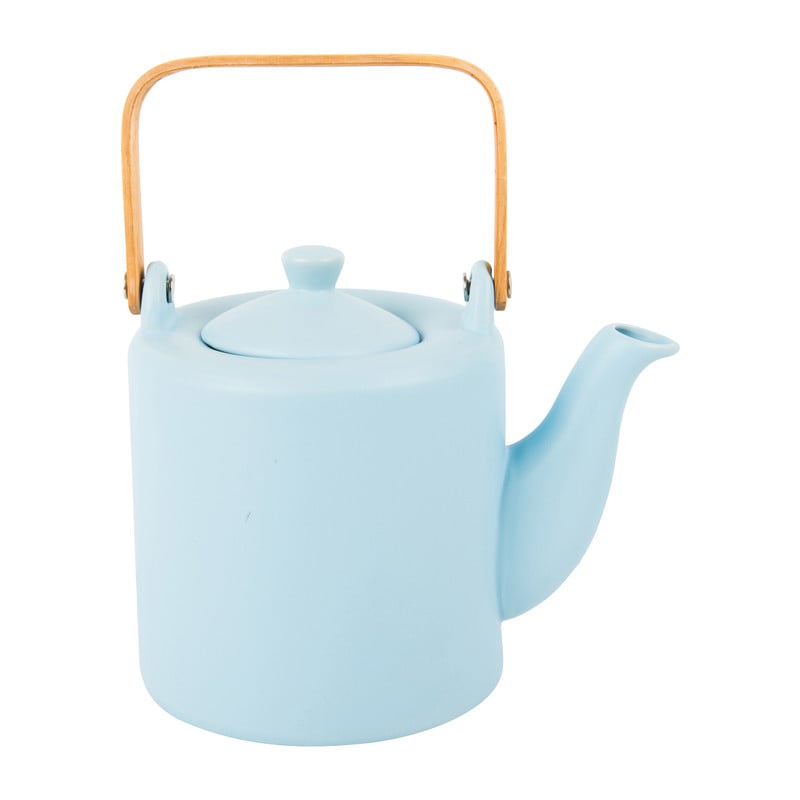 Theepot met bamboe handvat - blauw - 1 liter