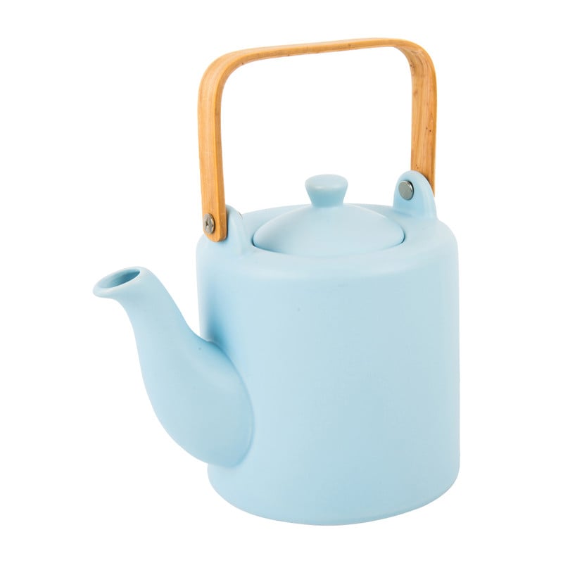 Theepot met bamboe handvat - blauw - 1 liter