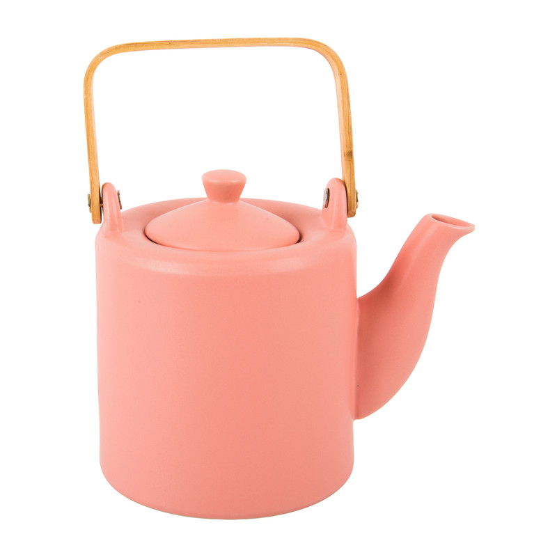 Theepot met bamboe handvat - roze - 1 liter