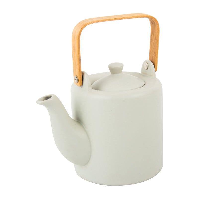 Theepot met bamboe handvat - grijs - 1 liter