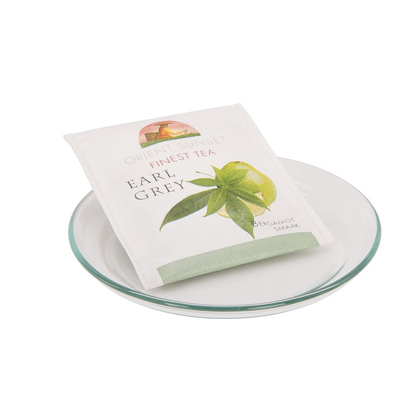 Theezakjeshouder rond glas