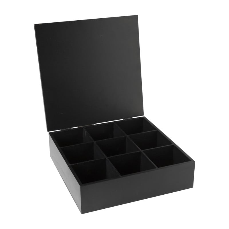 Theebox flowers - zwart - 24x24x7 cm