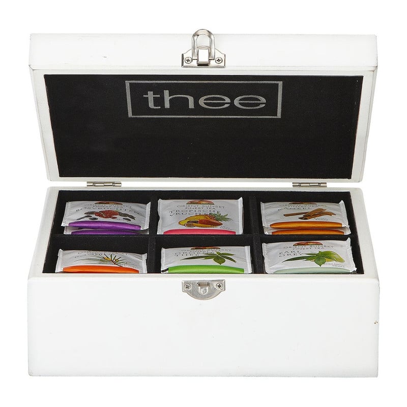 Theedoos Velvet 6-vaks hout wit