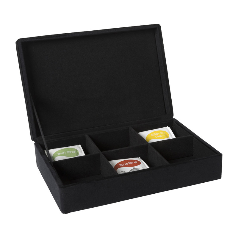 Theedoos fluweel - 24x16.5x7 cm - zwart