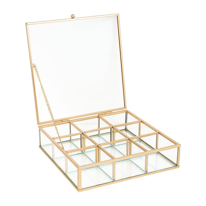 Theedoos - 9 vaks - 20x20x5 cm - goud