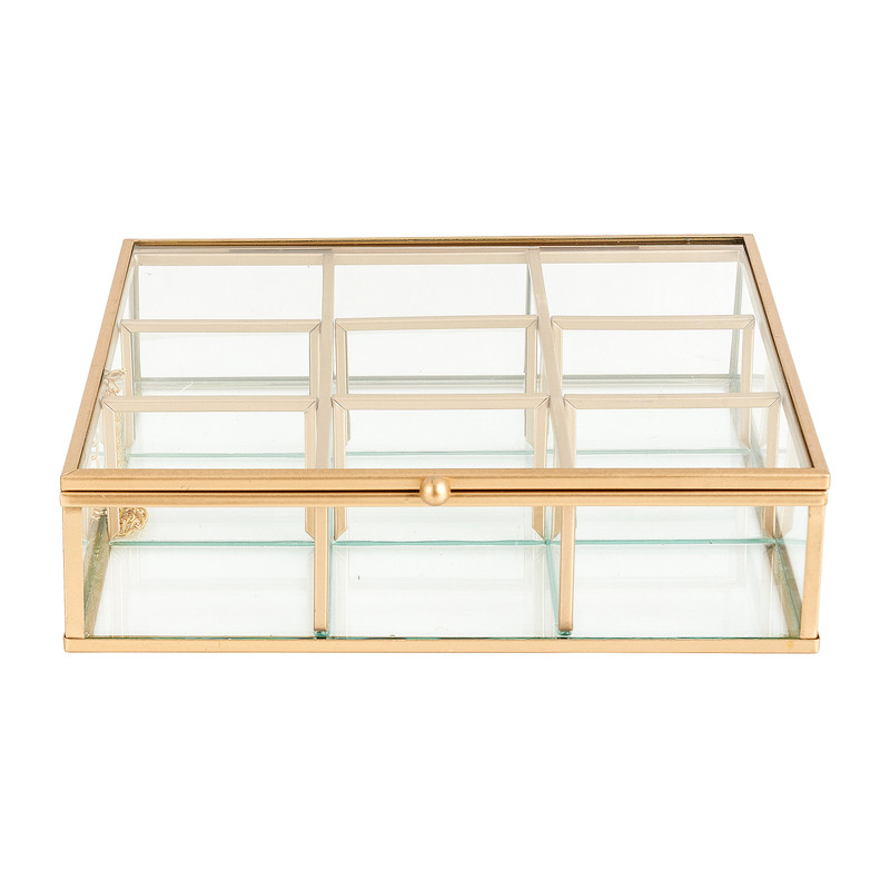 Theedoos - 9 vaks - 20x20x5 cm - goud