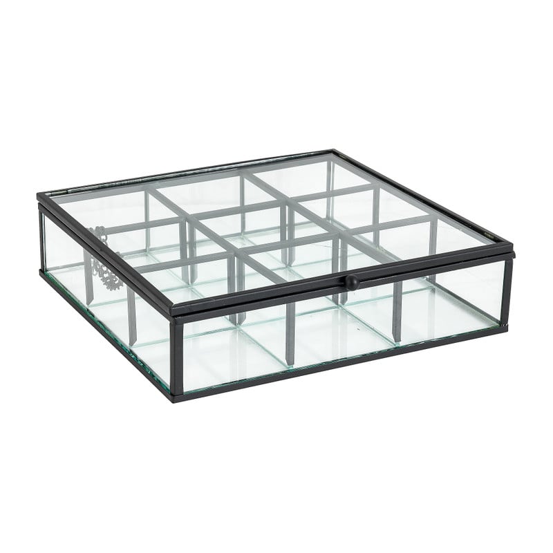 Theedoos - 9 vaks - 20x20x5 cm - zwart