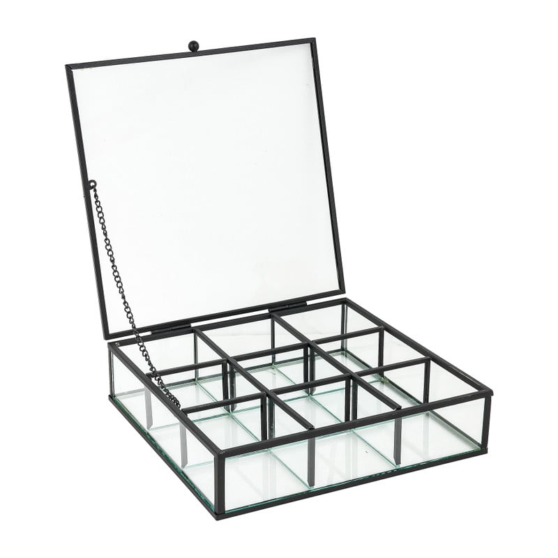 Theedoos - 9 vaks - 20x20x5 cm - zwart