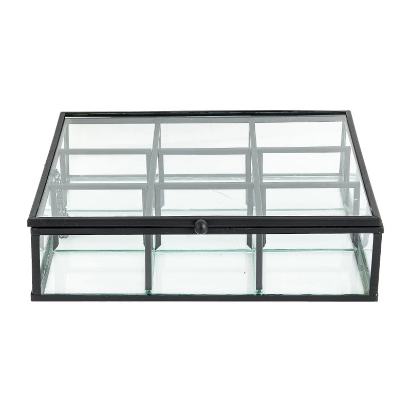 Theedoos - 9 vaks - 20x20x5 cm - zwart