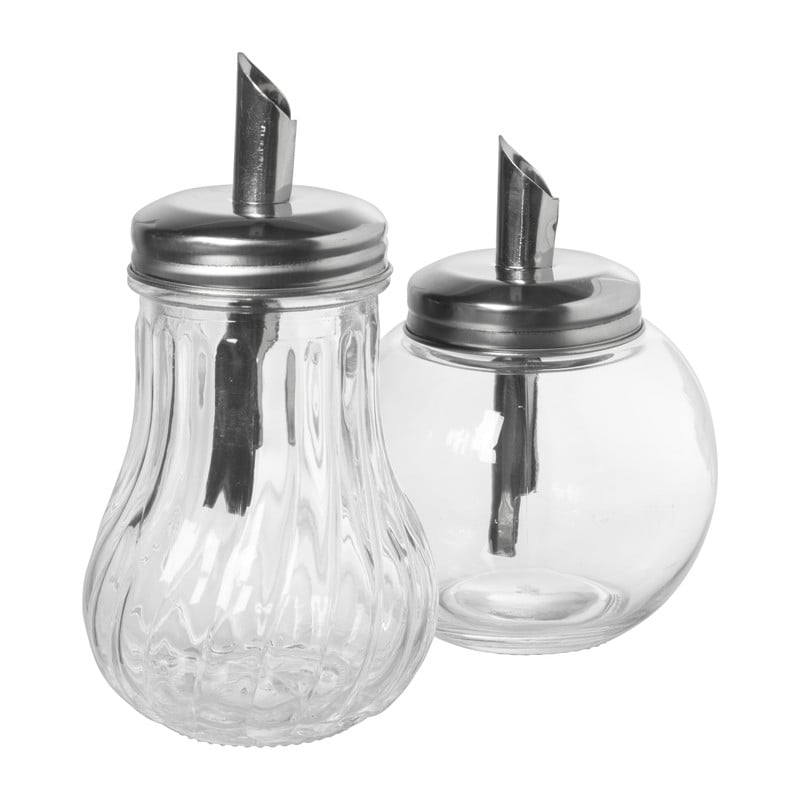 Suikerstrooier bol - glas/rvs - ø8.5x12 cm