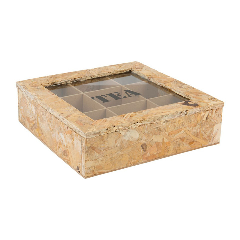 Theedoos onbewerkt hout - 9-vaks