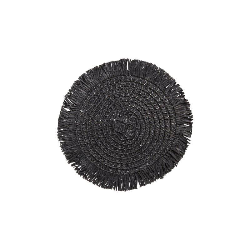 Onderzetters franje zwart - set van 4 - ø10 cm