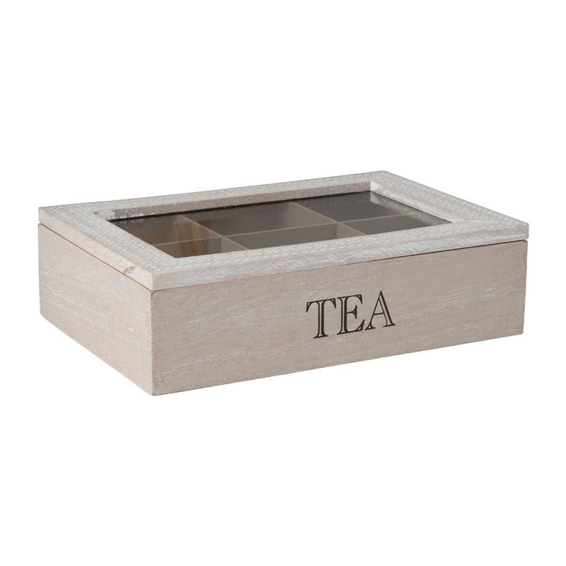 Theedoos hout relief - 24x16.5x6.5 cm - grijs