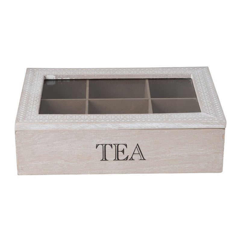 Theedoos hout relief - 24x16.5x6.5 cm - grijs