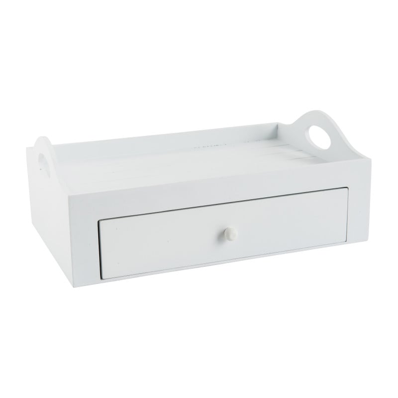 Theekistje+dienblad - wit - 30x20x11,5 cm