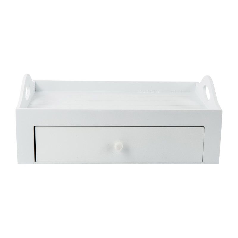 Theekistje+dienblad - wit - 30x20x11,5 cm