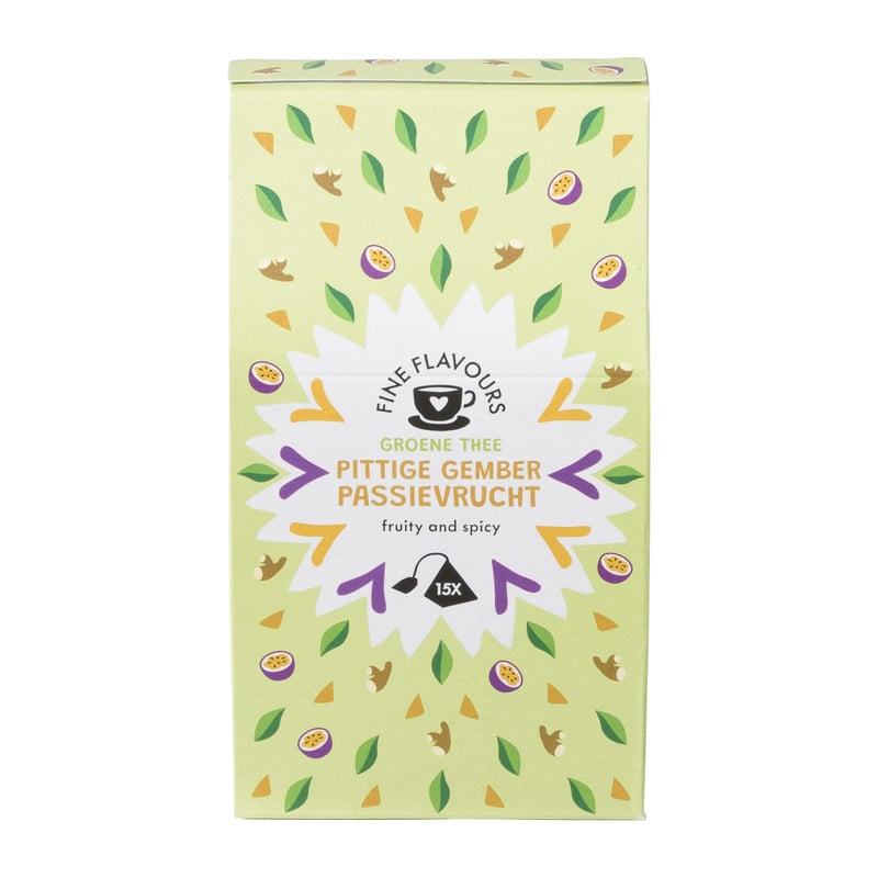 Fine flavours groene thee - pittige gember & passievrucht - 15 piramide zakjes