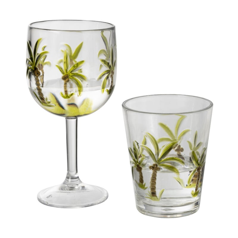 Waterglas palmboom - groen - ø9.5x11.5 cm