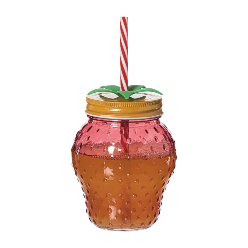 Mason jar aardbei - roze - 450 ml