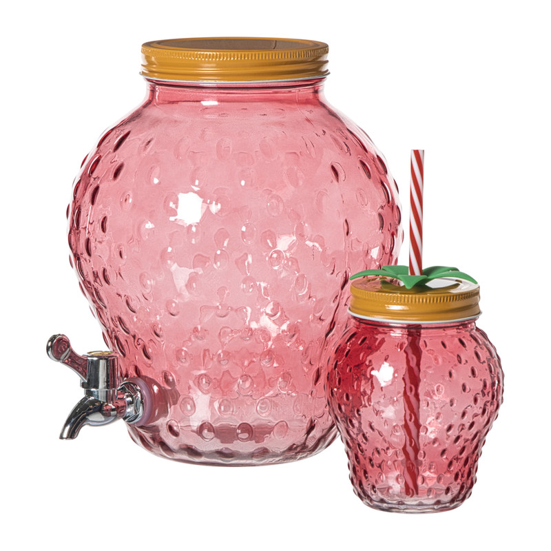 Mason jar aardbei - roze - 450 ml