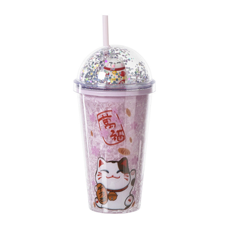 Funny beker kat - roze - 450 ml