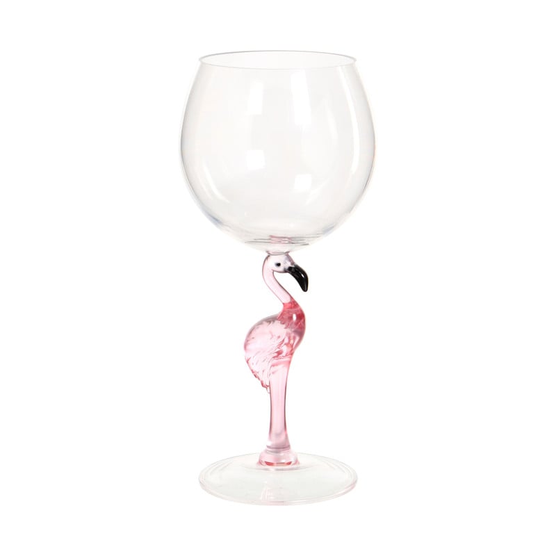 Wijnglas flamingo - transparant/roze - ml