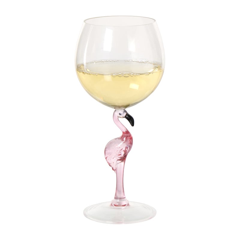 Wijnglas flamingo - transparant/roze - ml