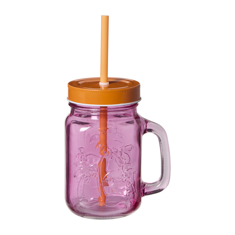 Mason jar palmboom - roze - 450 ml 