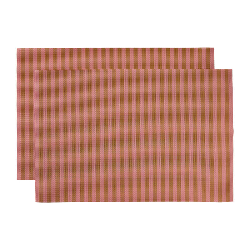 Placemats streep - roze/bruin - set van 2