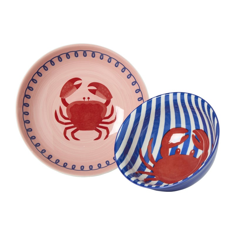 Diep bord krab - blauw/rood - ø20x5 cm