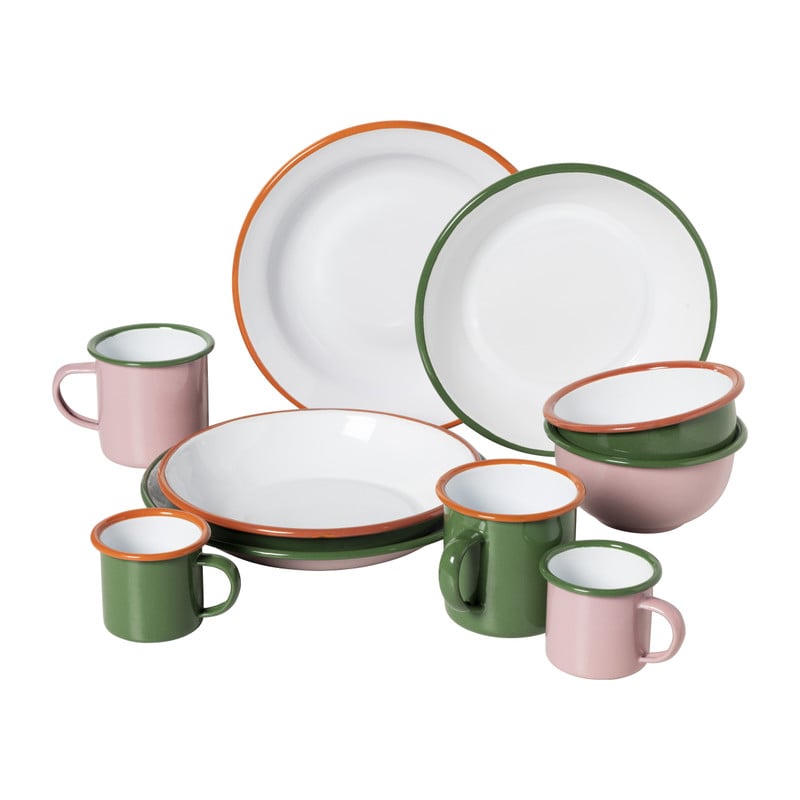 Mok emaille - roze/groen - 350 ml