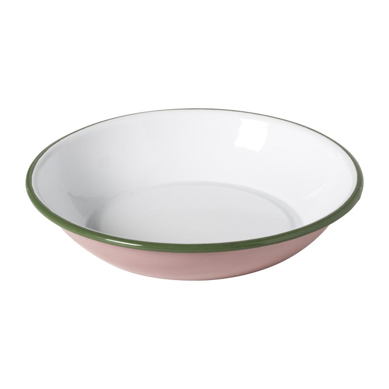 Diep bord emaille - roze/groen - ø21.5x4 cm
