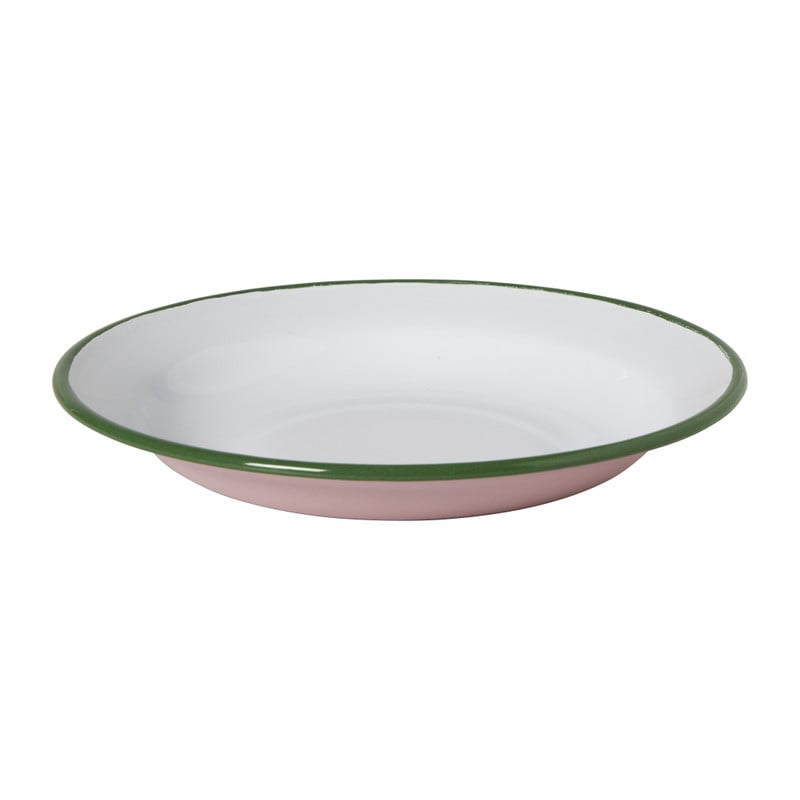 Dinerbord emaille - roze/groen - ø24x3 cm