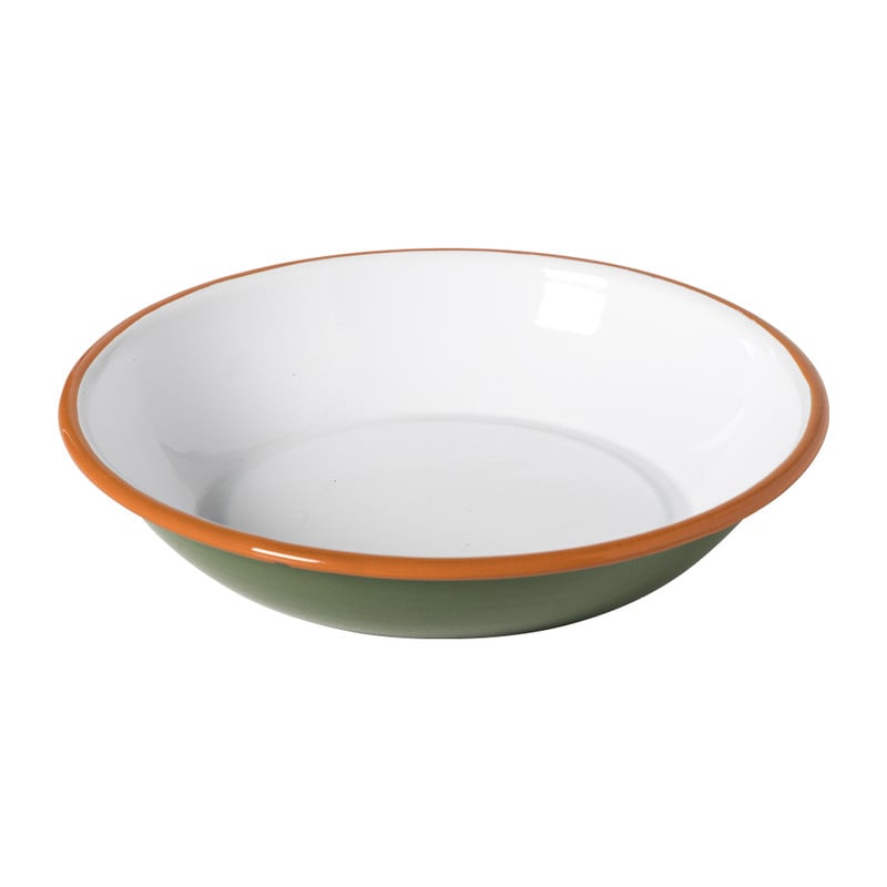 Diep bord emaille - groen/oranje - ø21.5x4 cm