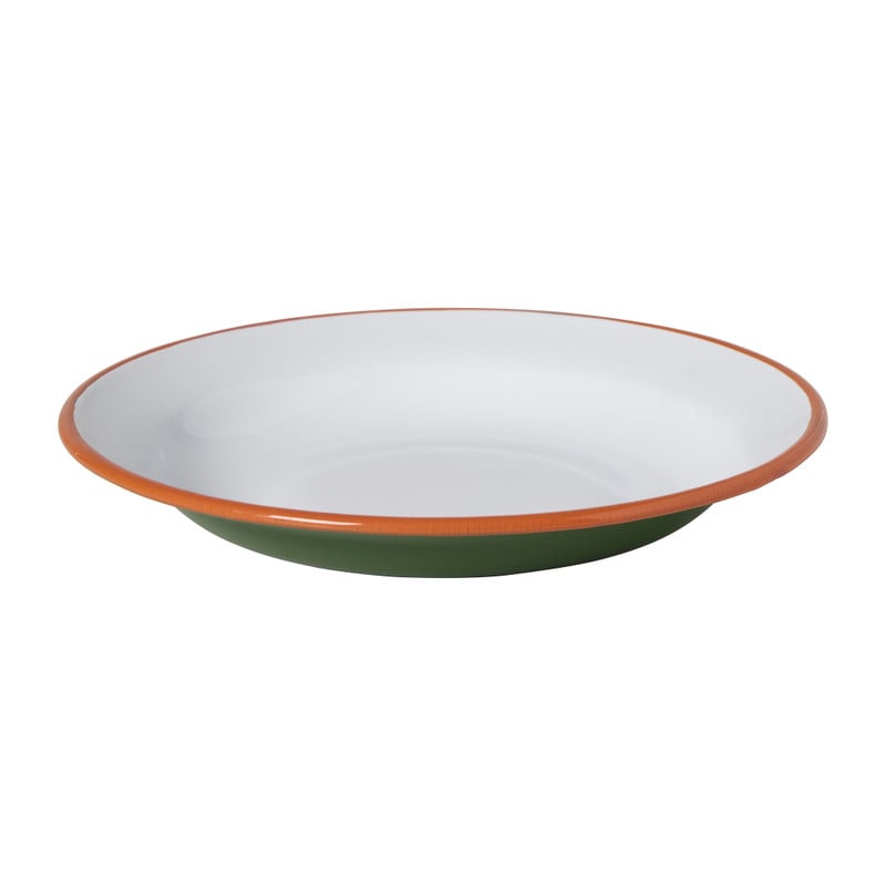 Dinerbord emaille - groen/oranje - ø24x3 cm