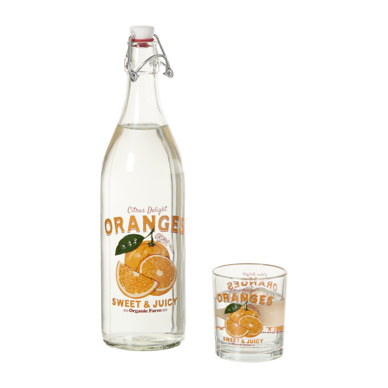 Glas met sinaasappels - transparant/oranje - 200 ml