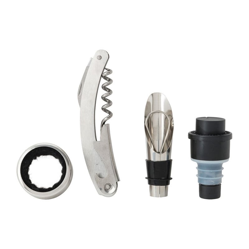 Wijnaccessoires - set van 4 - RVS