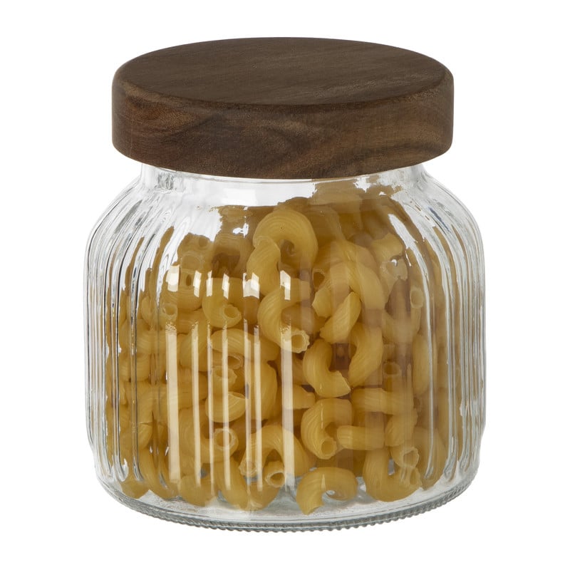 Voorraadpot ribbel met acacia deksel - ø11x12 cm
