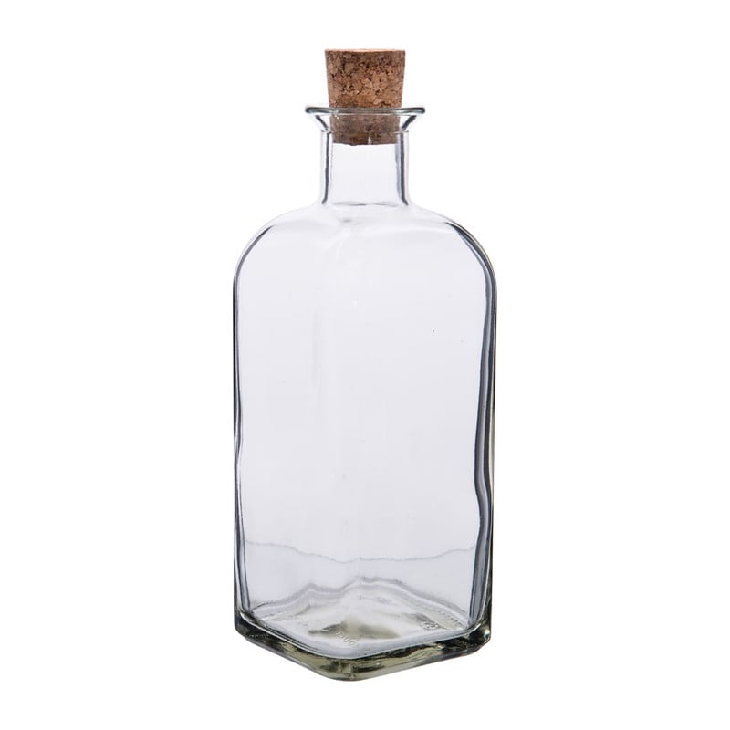 Fles vierkant met kurk - glas - 1 liter