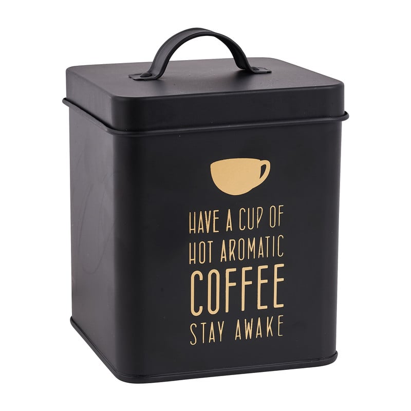 Voorraadblik coffee - zwart/goud - 11x11x14 cm 