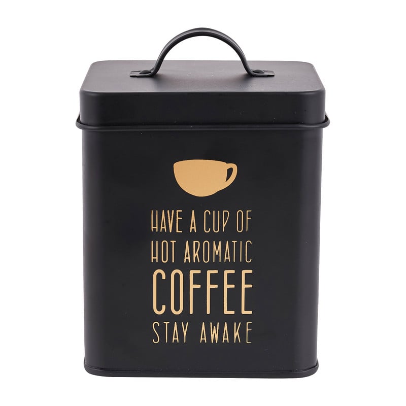 Voorraadblik coffee - zwart/goud - 11x11x14 cm 