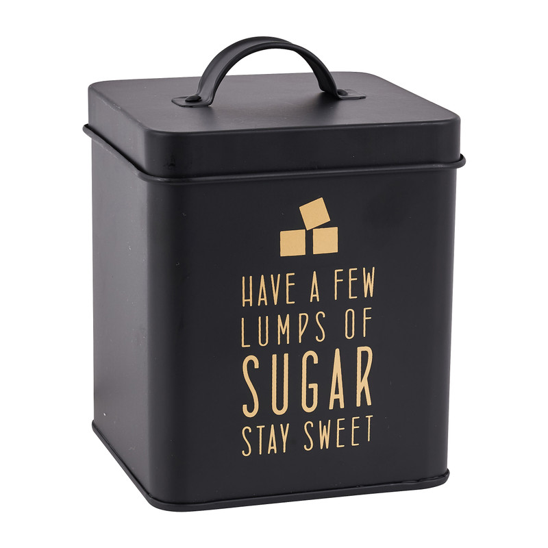 Voorraadblik sugar - zwart/goud - 11x11x14 cm 