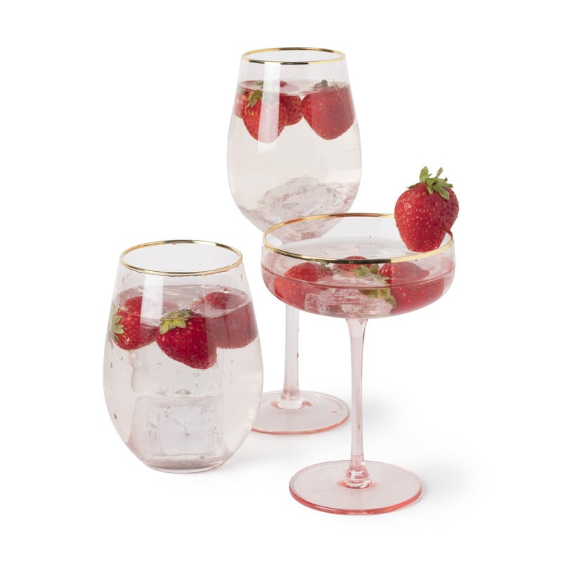 Wijnglas gouden rand - roze - 380 ml
