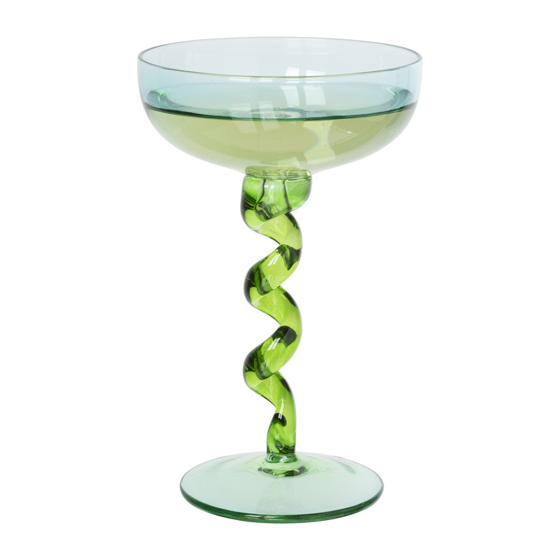 Champagnecoupe met spiraalvoet - blauw/groen - ø9.5x15.3 cm
