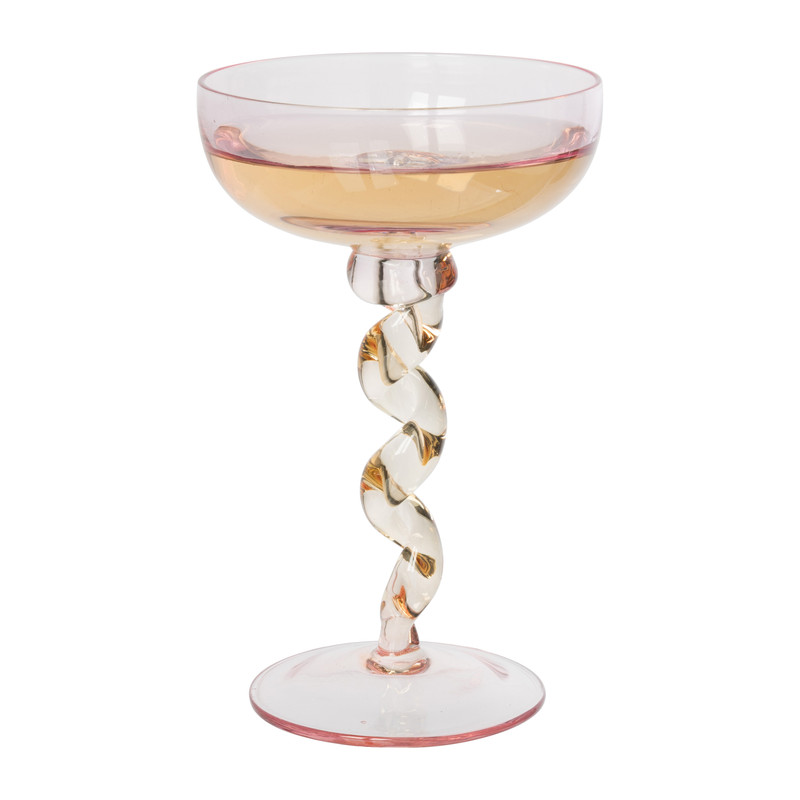 Champagnecoupe met spiraalvoet - roze/geel - ø9.5x15.3 cm