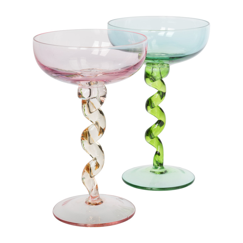 Champagnecoupe met spiraalvoet - roze/geel - ø9.5x15.3 cm