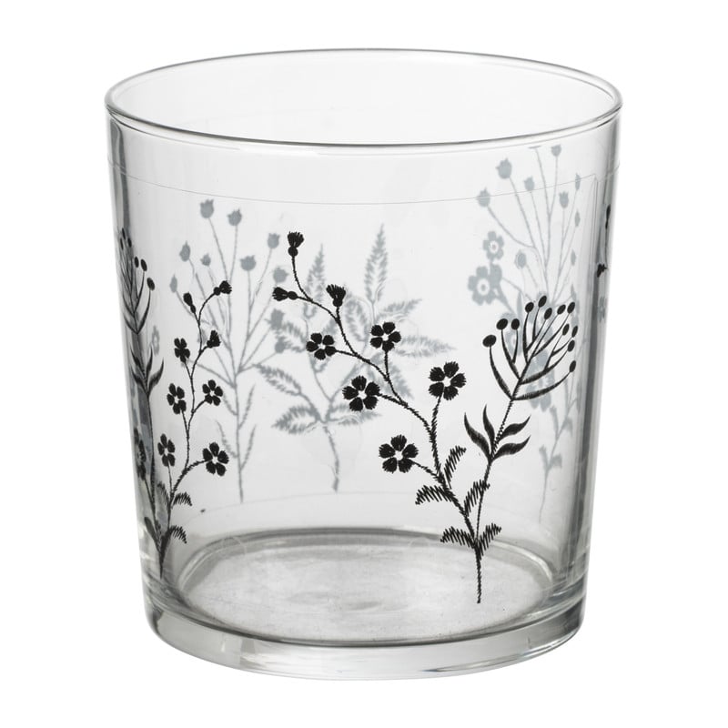 Waterglas bloemen - zwart - 360 ml 
